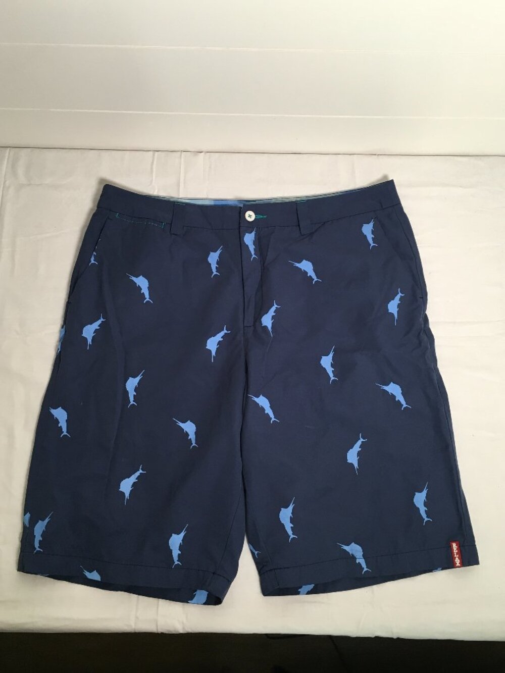 Tommy Bahama Relax Navy with Blue Fish All Over Print Men's Shorts Sz 36